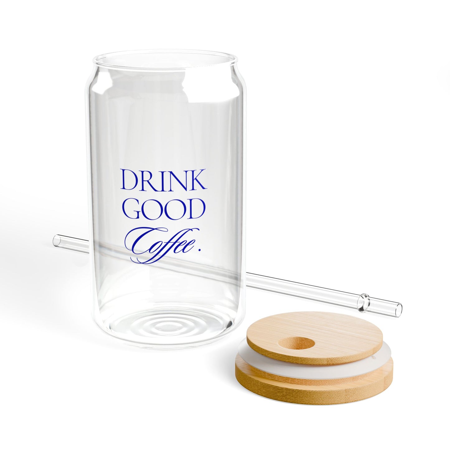 Drink Good Coffee Sipper Glass, 16oz Blue