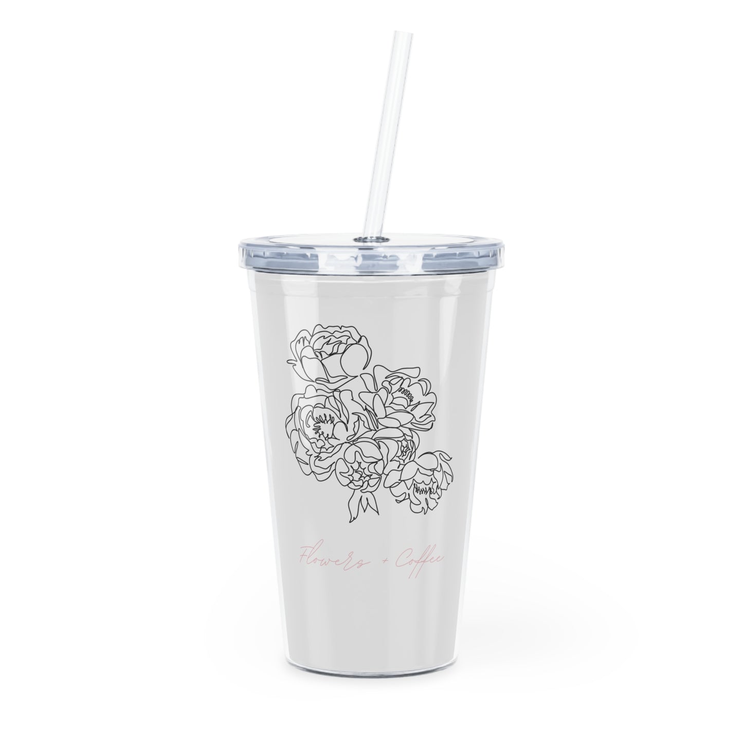 Flowers & Coffee Plastic Tumbler w/ Straw