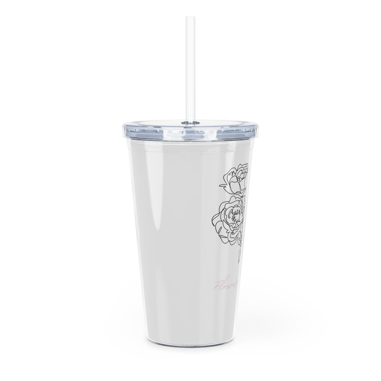 Flowers & Coffee Plastic Tumbler w/ Straw