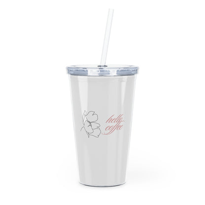 Floral Coffee Plastic Tumbler w/ Straw