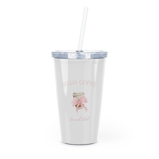 Hello Coffee Bows Plastic Tumbler w/ Straw