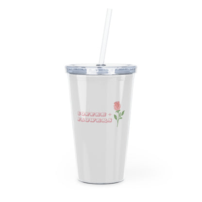 Coffee & Flowers Plastic Tumbler w/ Straw