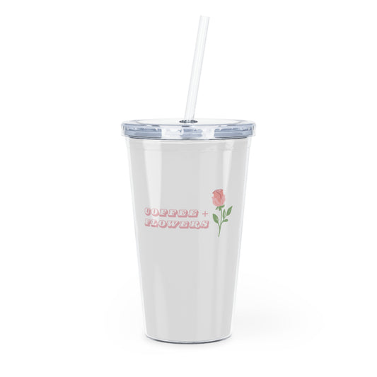 Coffee & Flowers Plastic Tumbler w/ Straw